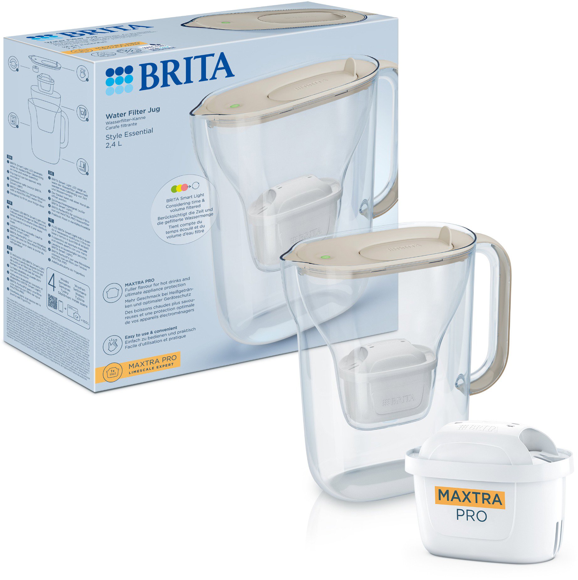 Brita Style Essential Maxtra Hard Water Expert szűrővel, 2,4 l, homokszín