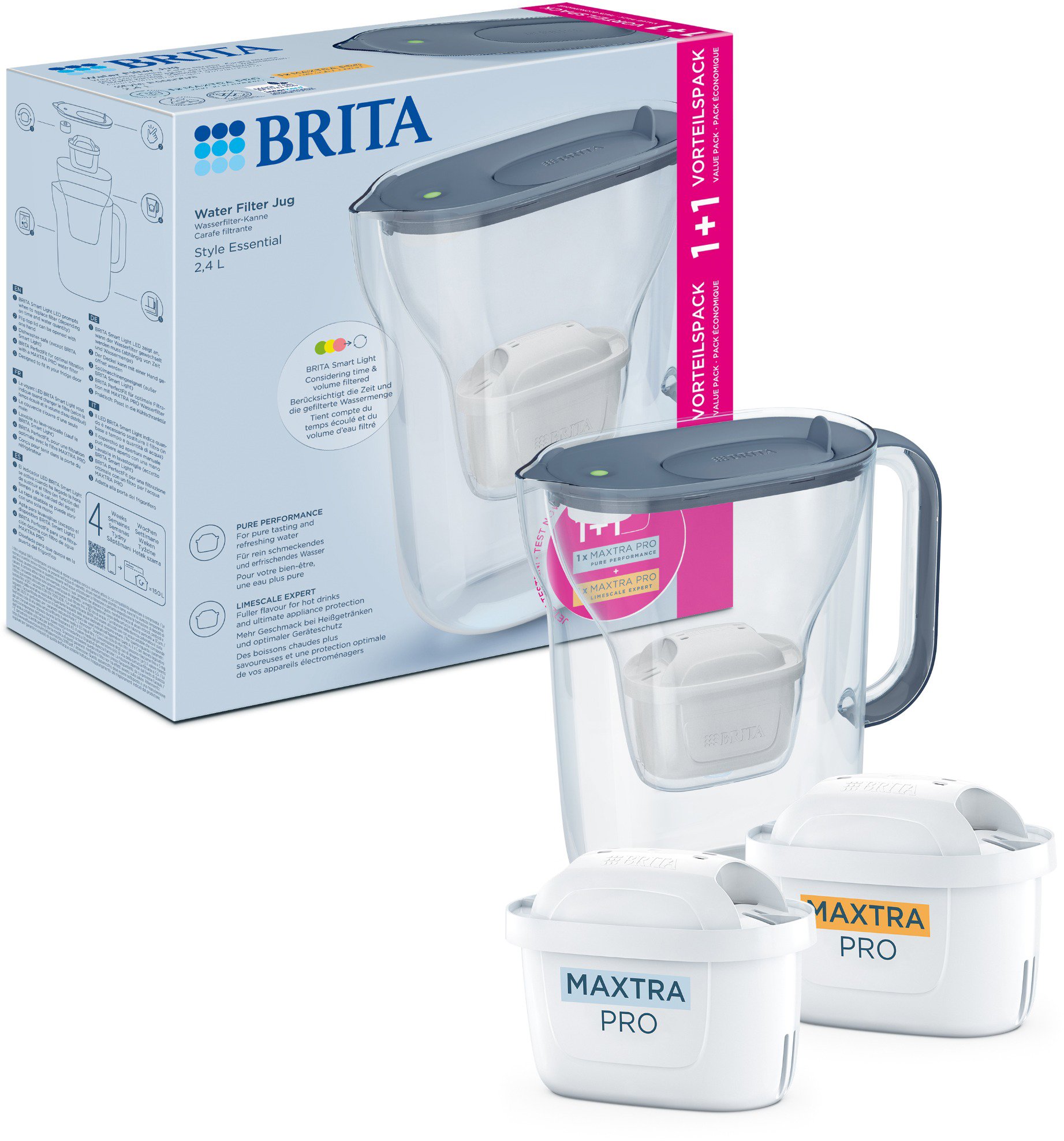 Brita Style Essential +2 Maxtra Pro szűrő (Hard Water és Pure Performance), szürkéskék