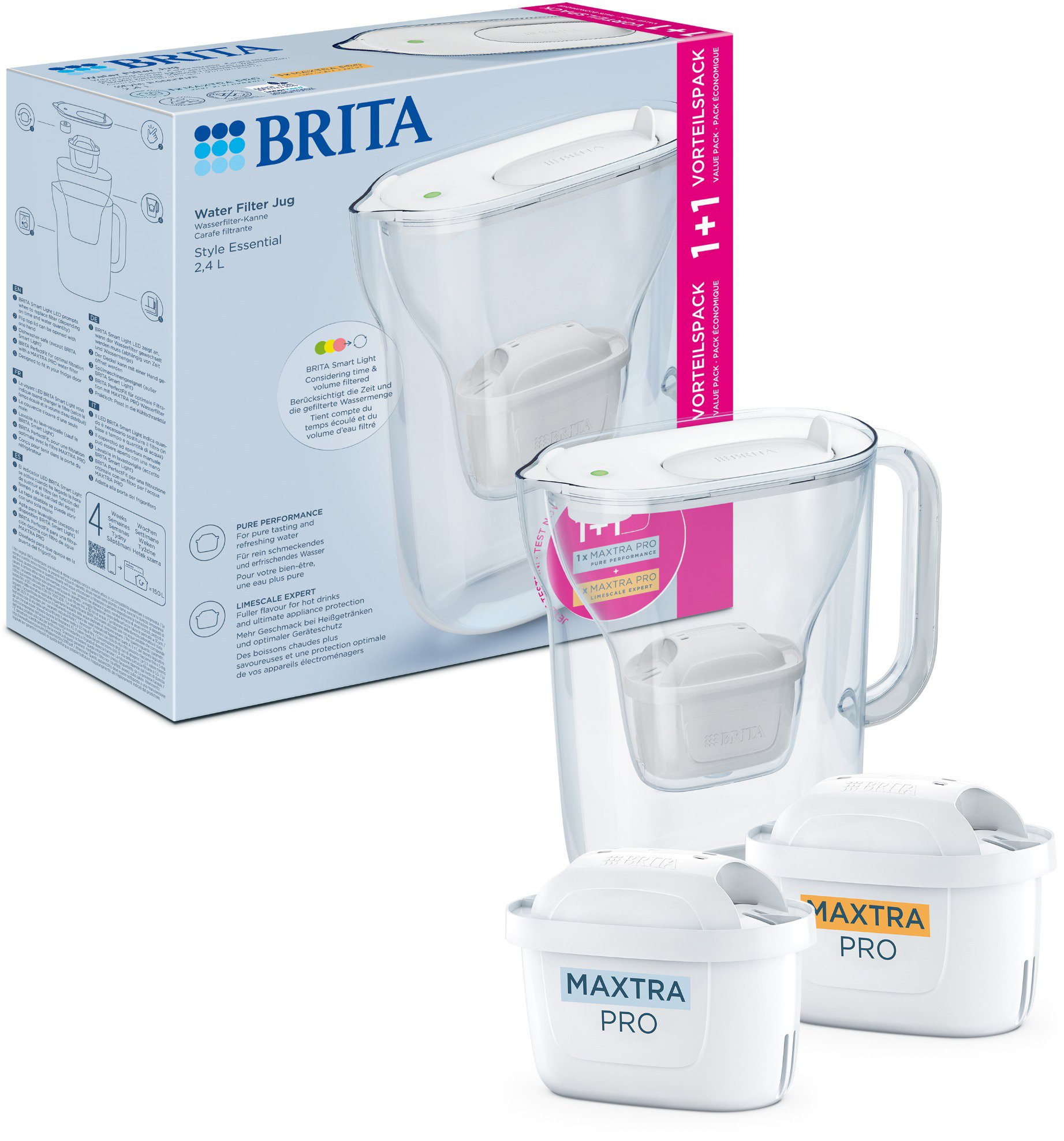 Brita Style Essential +2 Maxtra Pro szűrő Hard Water és Pure Performance), 2,4 l, fehér