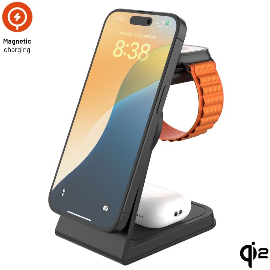 FIXED MagPowerstation Alu2 MagSafe Qi2 – fekete