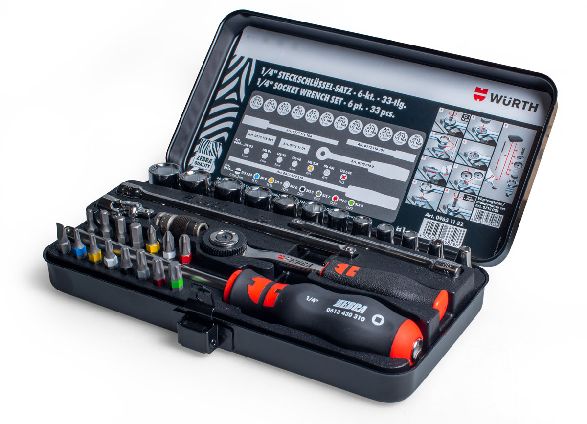 WÜRTH Dugókulcs készlet racsnis hajtókarral, 1/4″, 33 db