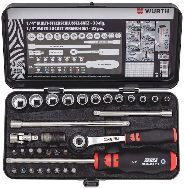 WÜRTH Többkulcsos krovakészlet 1/4″, 33 darab